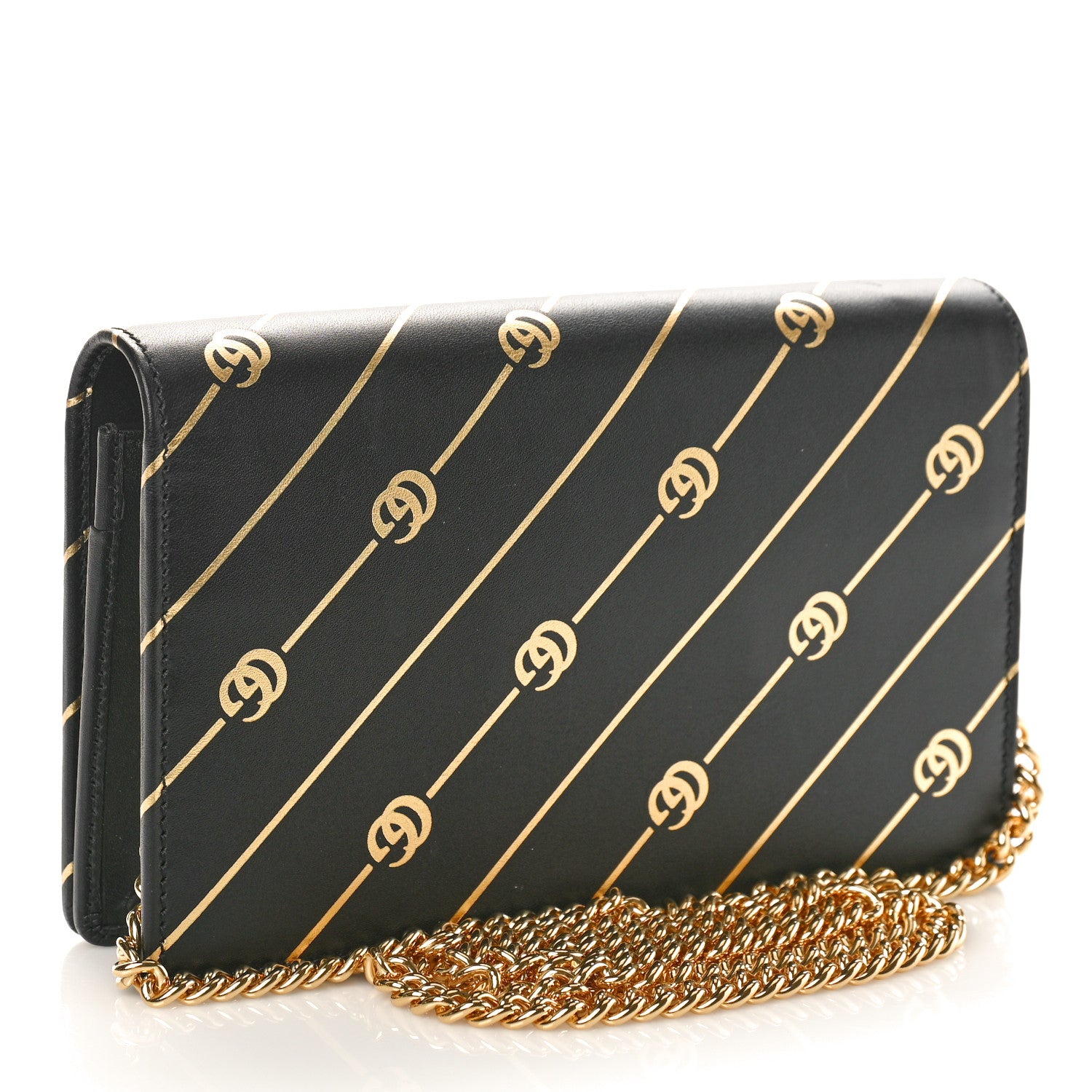 Gucci Calfskin Diagonal GG Mini Chain Wallet Black Gold 3 of 10