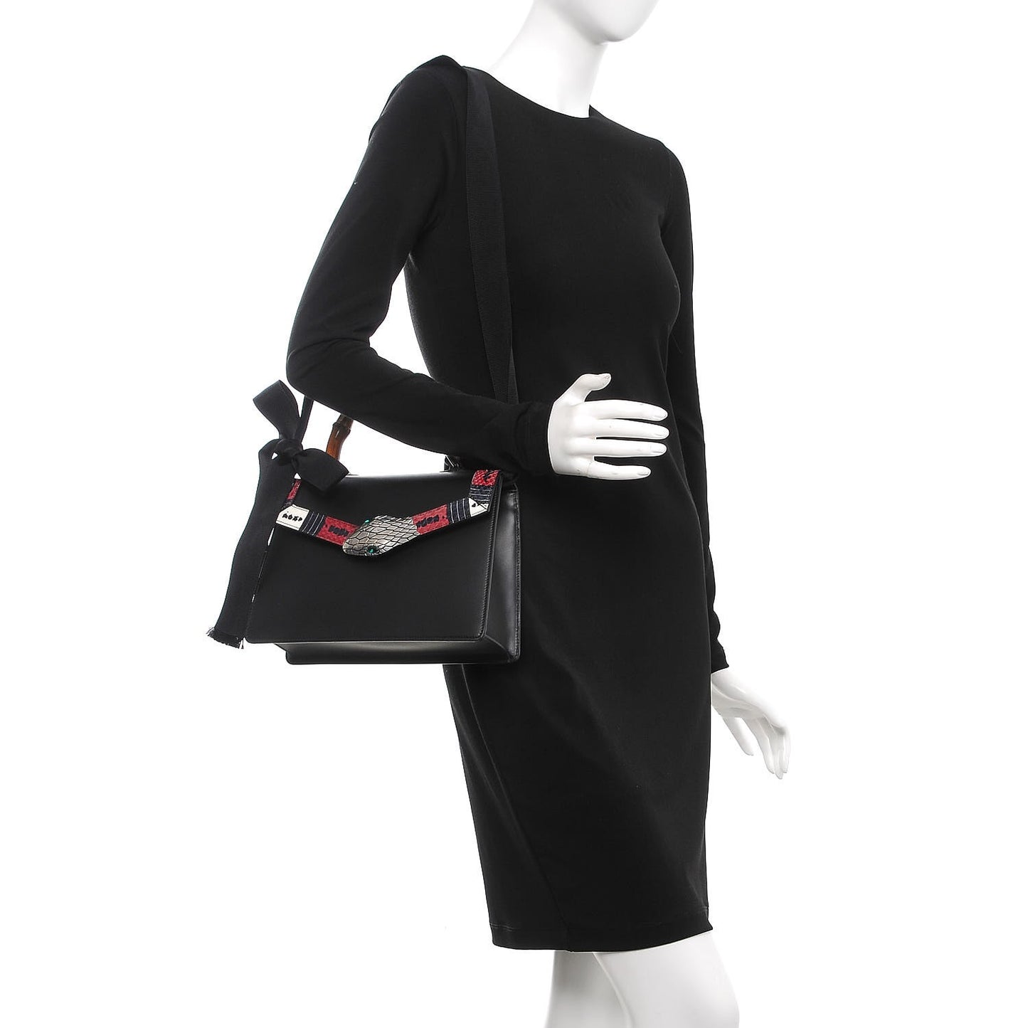 Calfskin Snakeskin Small Lilith Top Handle Bag Black