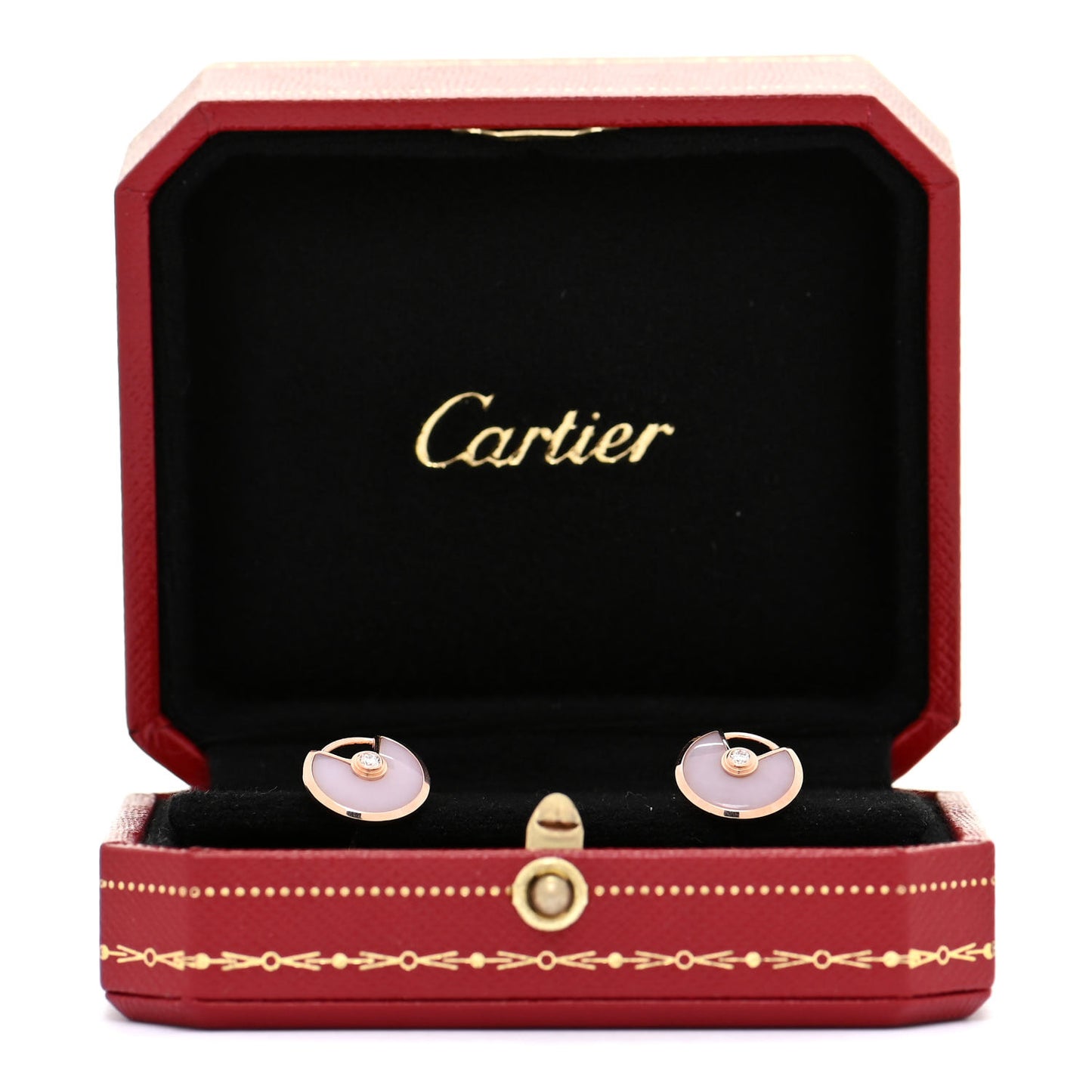 18K Pink Gold Diamond Pink Opal Amulette de Cartier Earrings