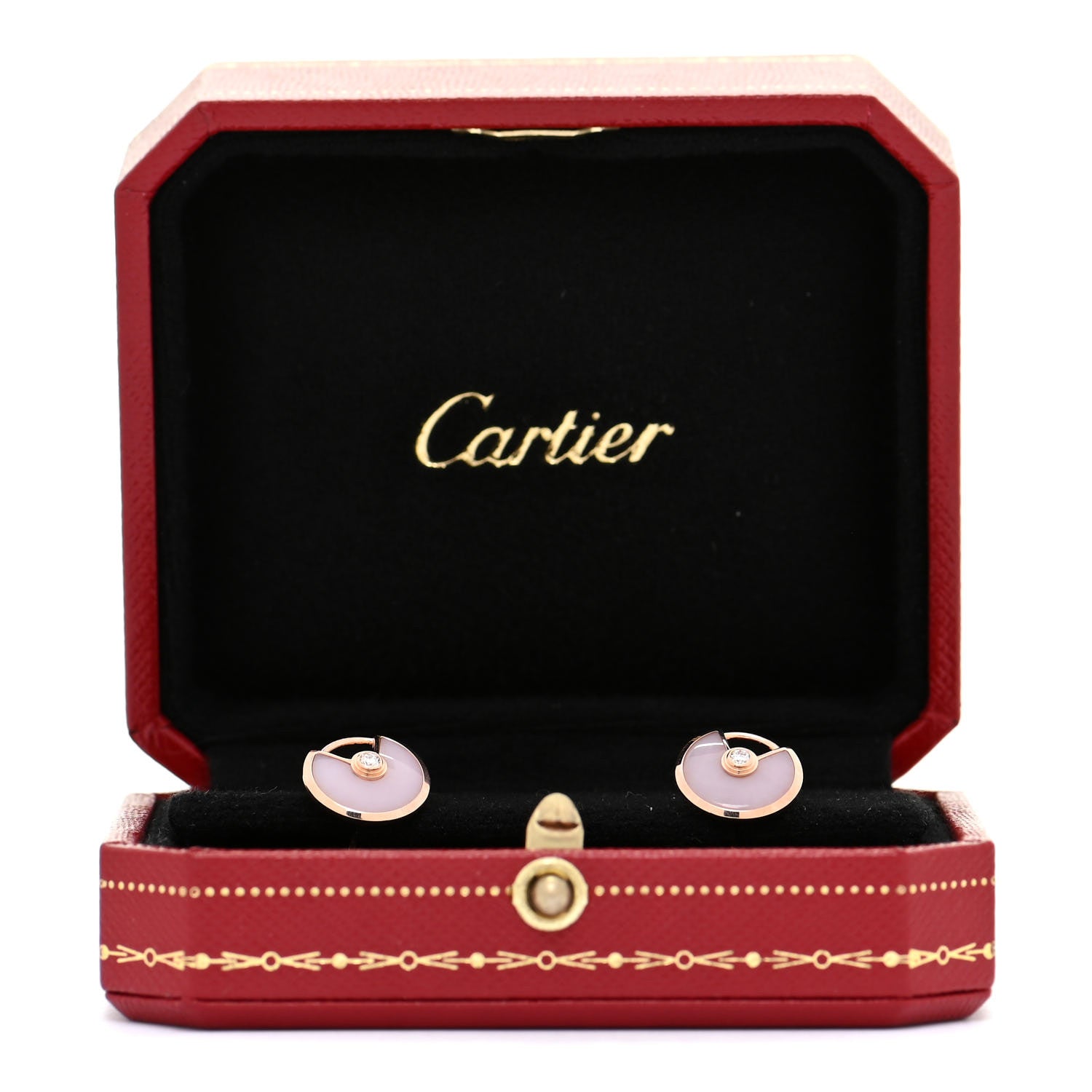 Cartier 18K Pink Gold Diamond Pink Opal Amulette de Cartier Earrings 7 of 7