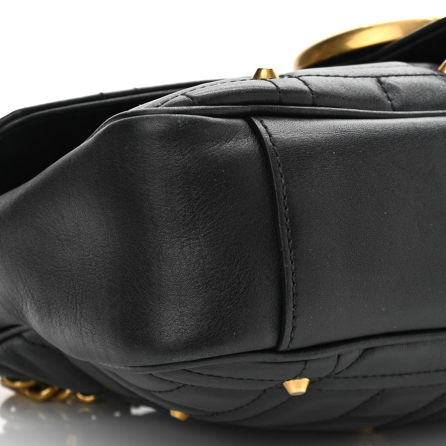 Gucci Calfskin Matelasse Studded Medium GG Marmont Shoulder Bag Black 9 of 15