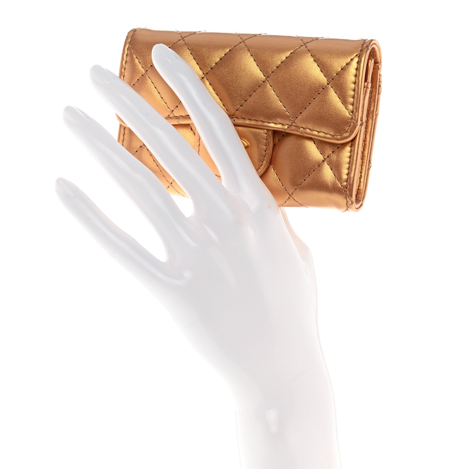 Chanel Metallic Lambskin Quilted Flap Card Holder Wallet Golden 2 of 9