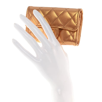 Chanel Metallic Lambskin Quilted Flap Card Holder Wallet Golden 2 of 9