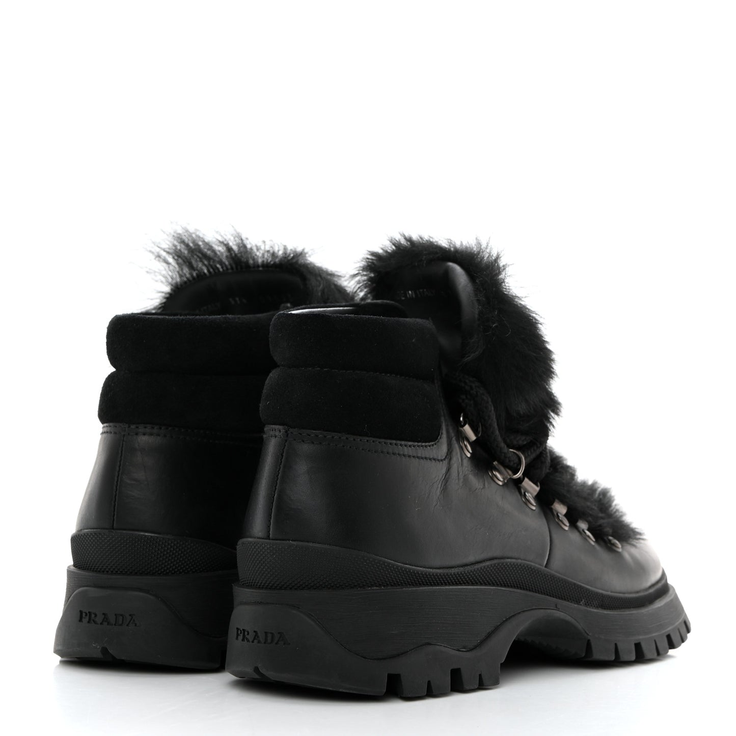 Calfskin Shearling Montone Pull Up Ankle Boots 37.5 Black