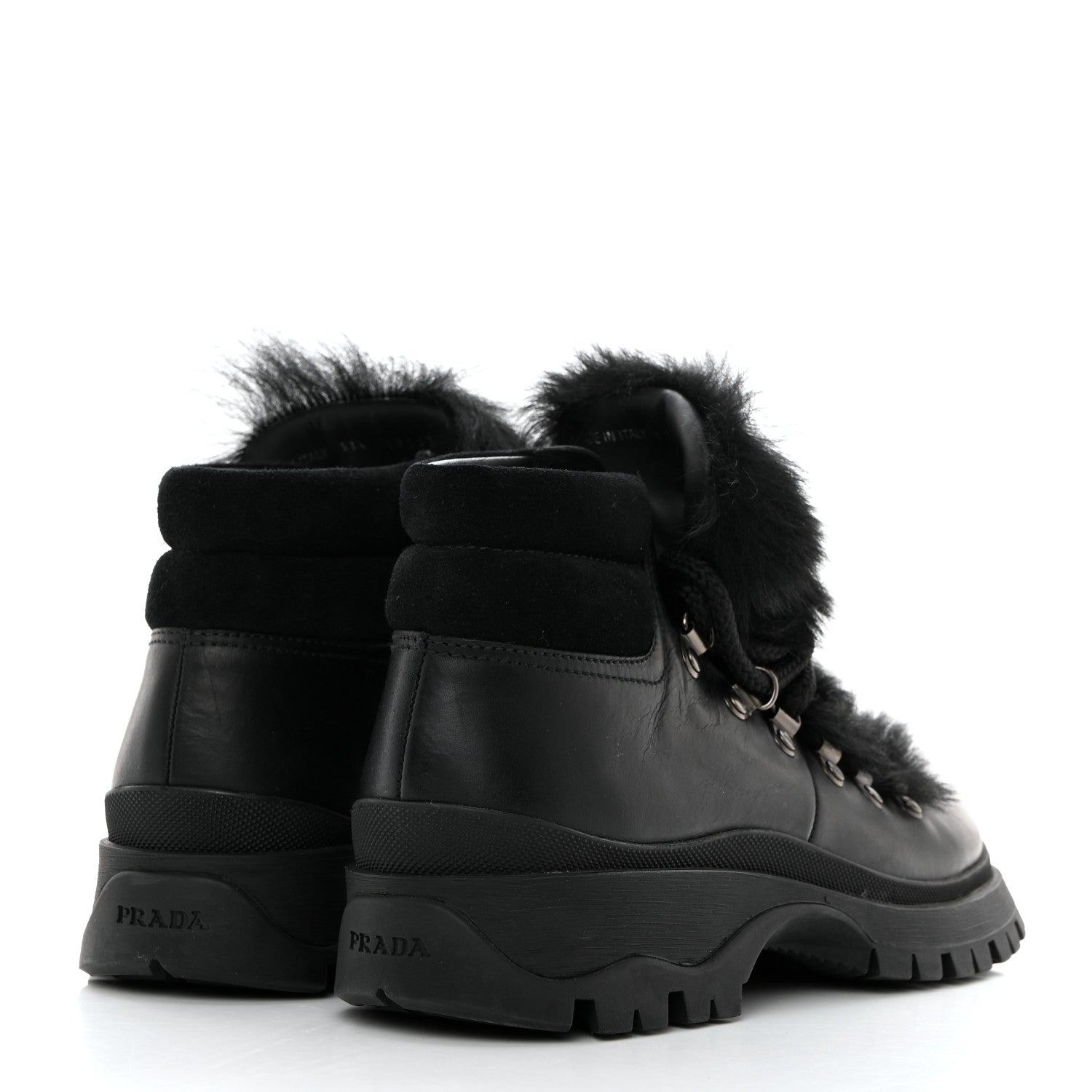 Prada Calfskin Shearling Montone Pull Up Ankle Boots 37.5 Black 4 of 9