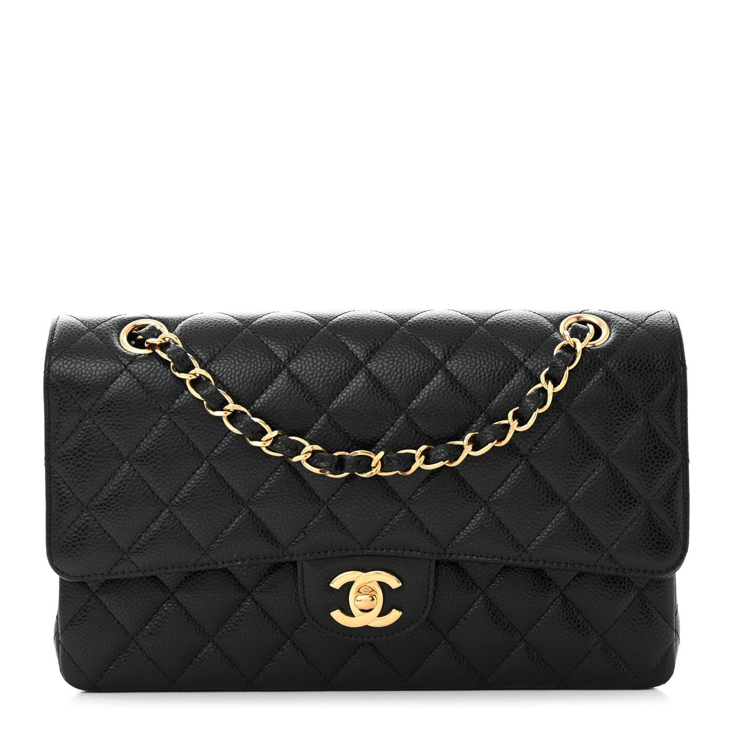 Caviar Quilted Medium Double Flap Black