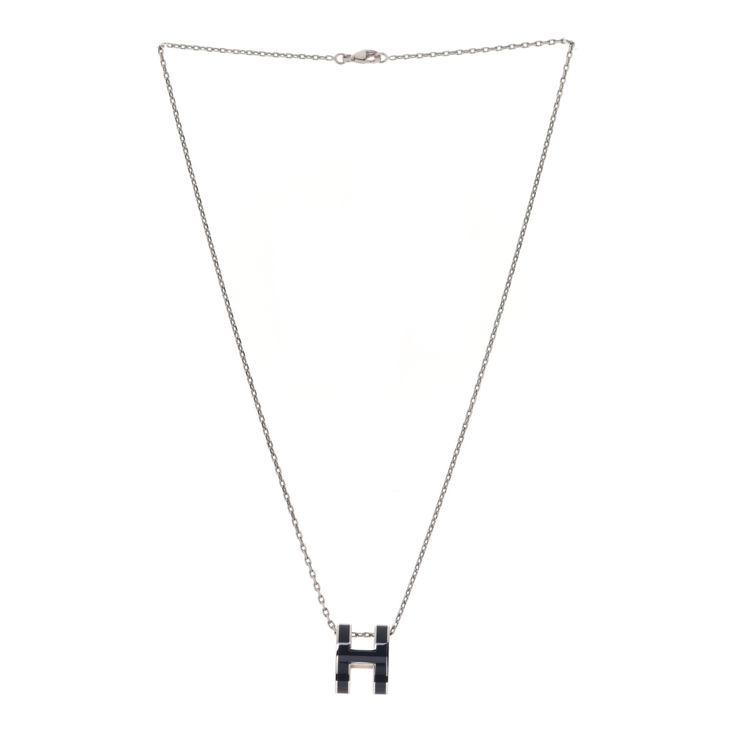 Hermes Lacquered Palladium Pop H Pendant Necklace Bleu Abysse 3 of 8