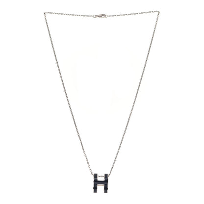 Hermes Lacquered Palladium Pop H Pendant Necklace Bleu Abysse 3 of 8