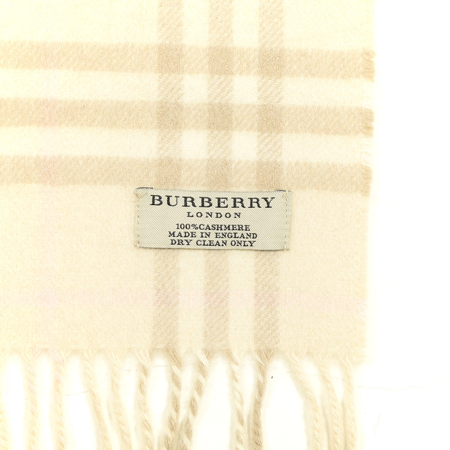 Burberry Cashmere Classic Check Fringe Scarf Beige 3 of 3