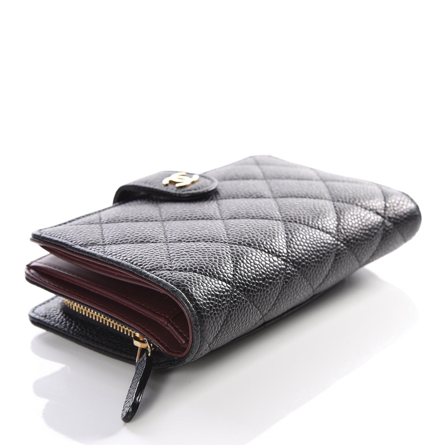 Caviar Quilted Zipped Pocket Wallet Black