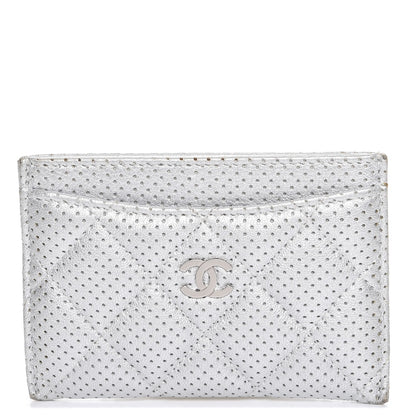 Chanel Metallic Lambskin Perforated Quilted Card Holder Silver 1 of 12