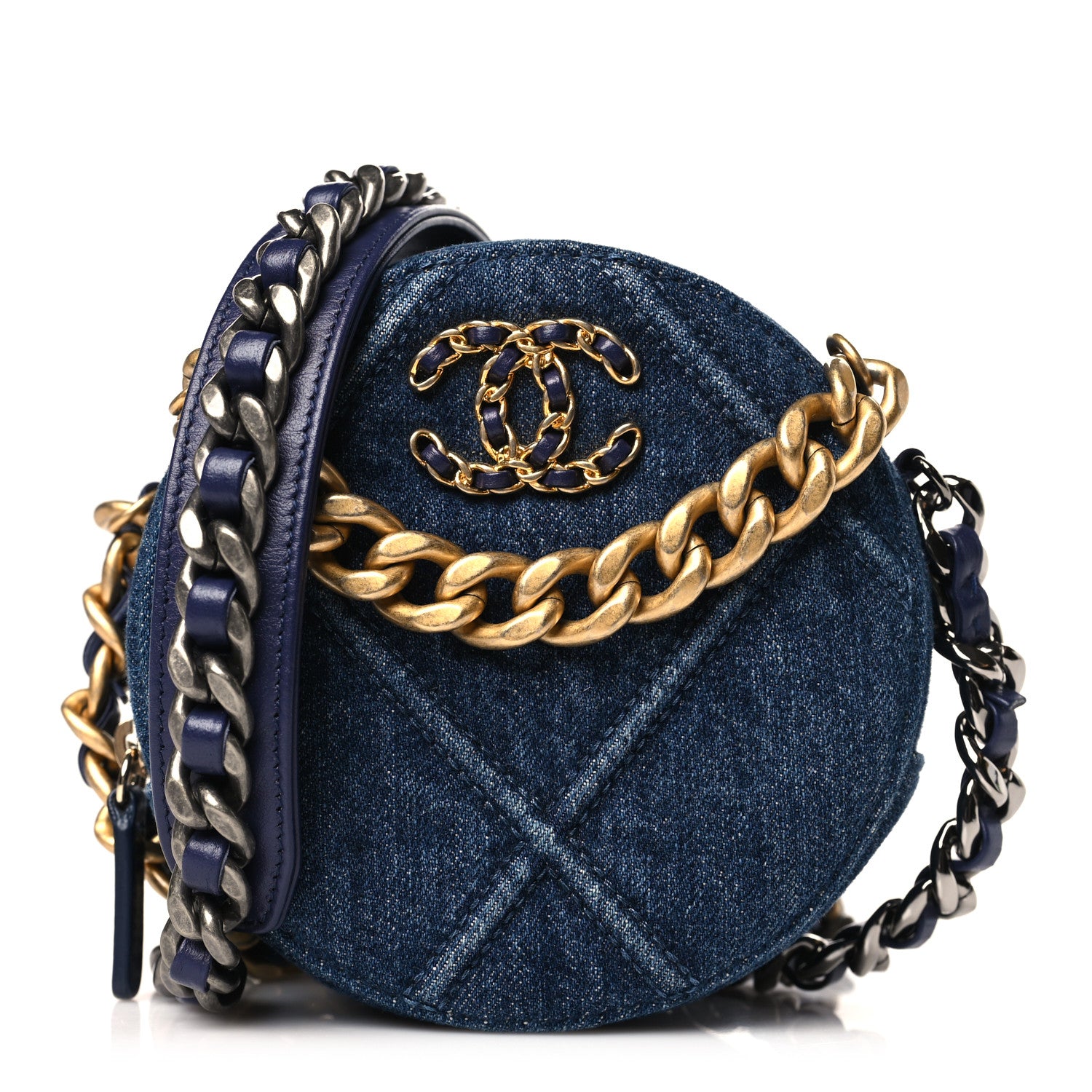 Chanel Denim Quilted Chanel 19 Round Clutch With Chain Blue 1 of 9