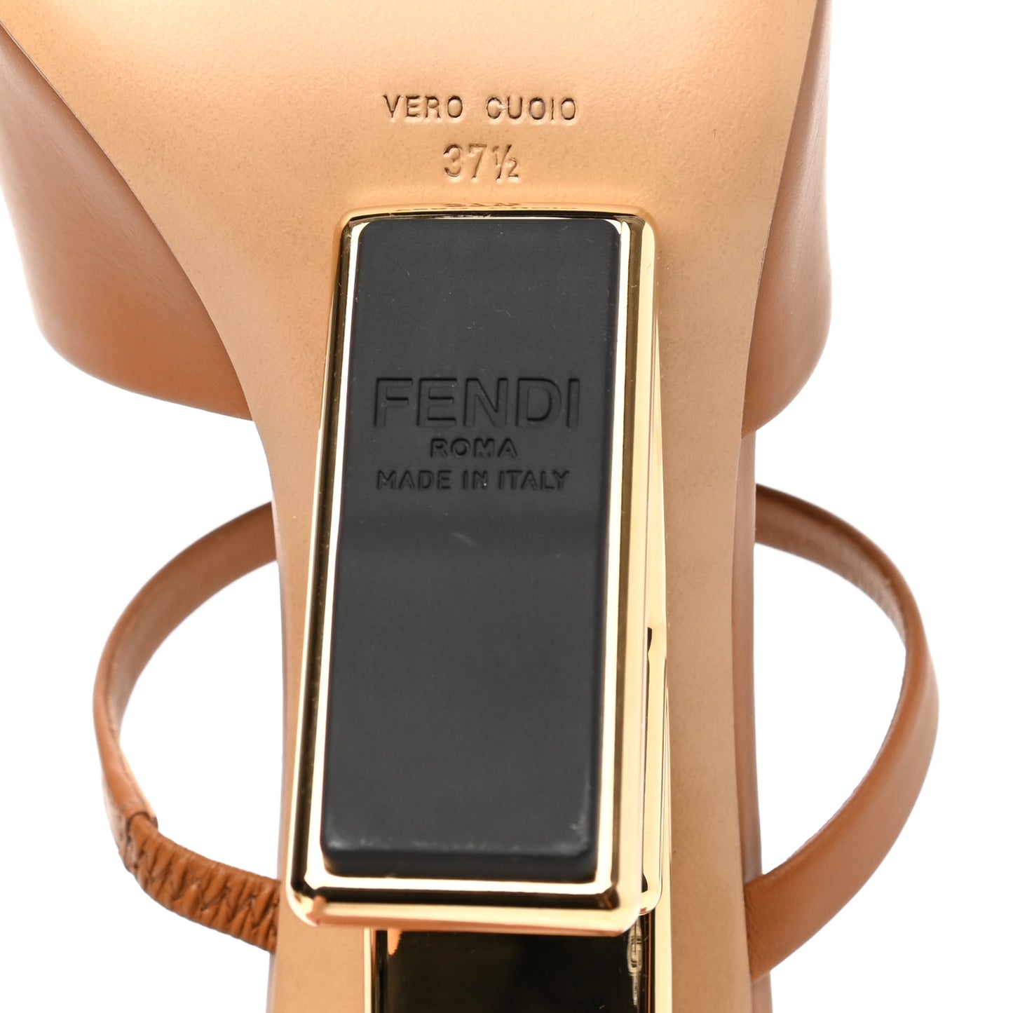 Calfskin Fendi First 95mm Slide Sandals 37.5 Caramello