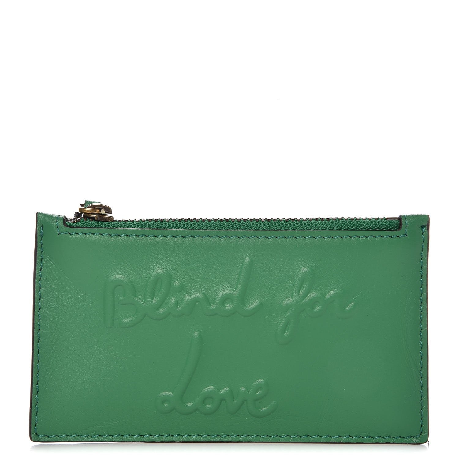 Gucci Calfskin Blind For Love Embossed Coin Case Card Holder Green 1 of 8