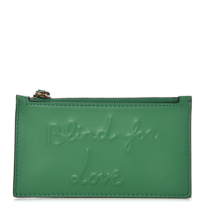 Gucci Calfskin Blind For Love Embossed Coin Case Card Holder Green 1 of 8