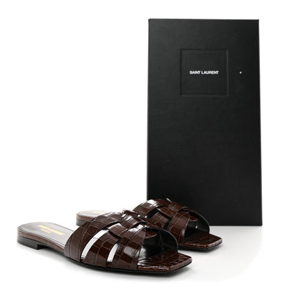 Saint Laurent Patent Croc Embossed Tribute 05 Slide Sandals 36 Moro 9 of 9