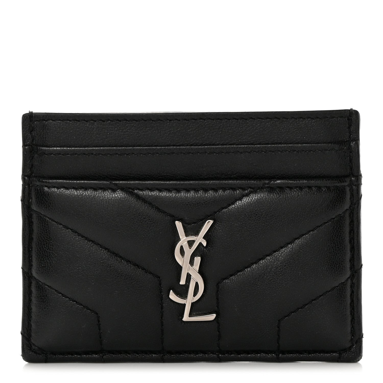 Saint Laurent Calfskin Y Quilted Monogram LouLou Credit Card Case Black 1 of 15