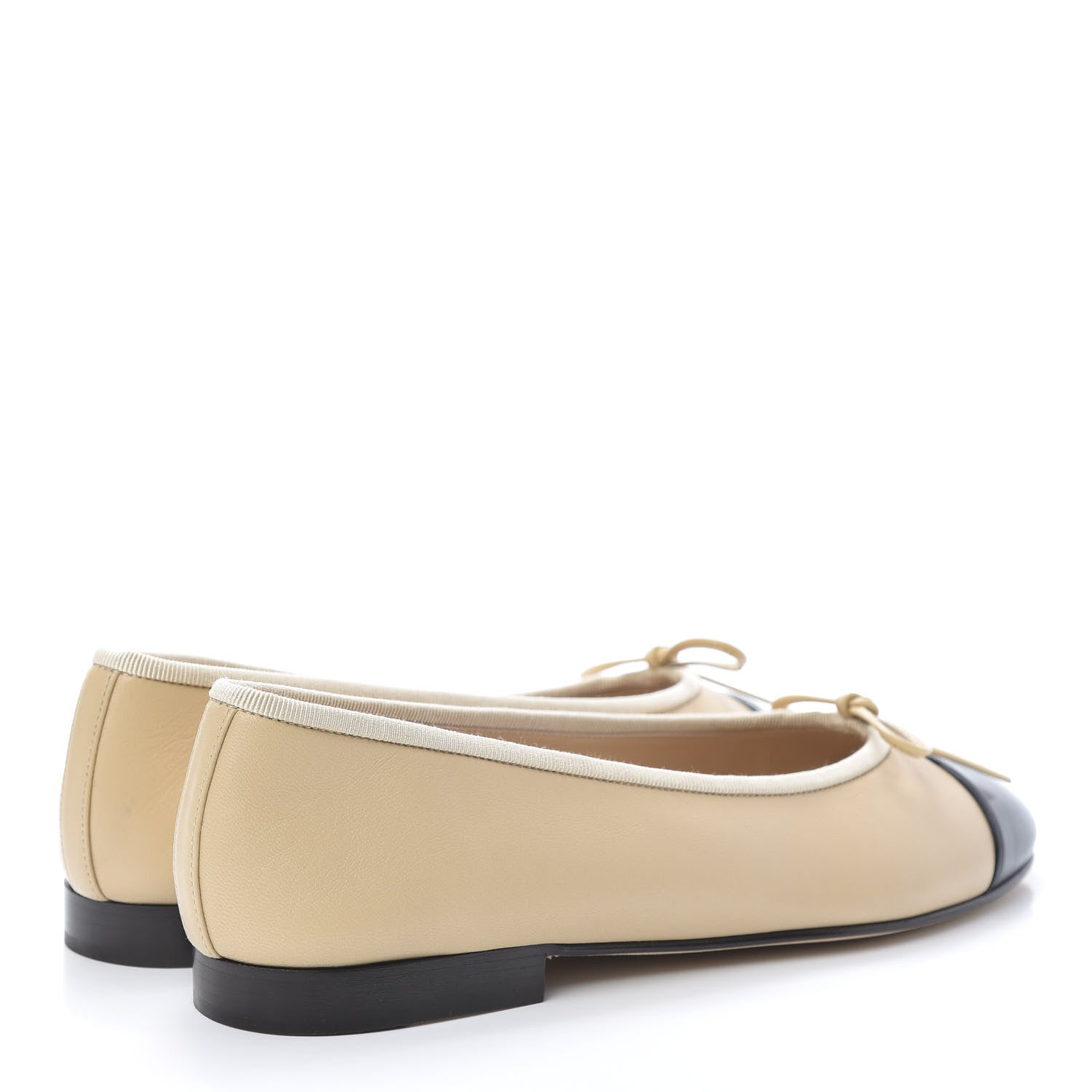 Chanel Lambskin CC Cap Toe Ballerina Flats 37.5 Beige Black 4 of 8