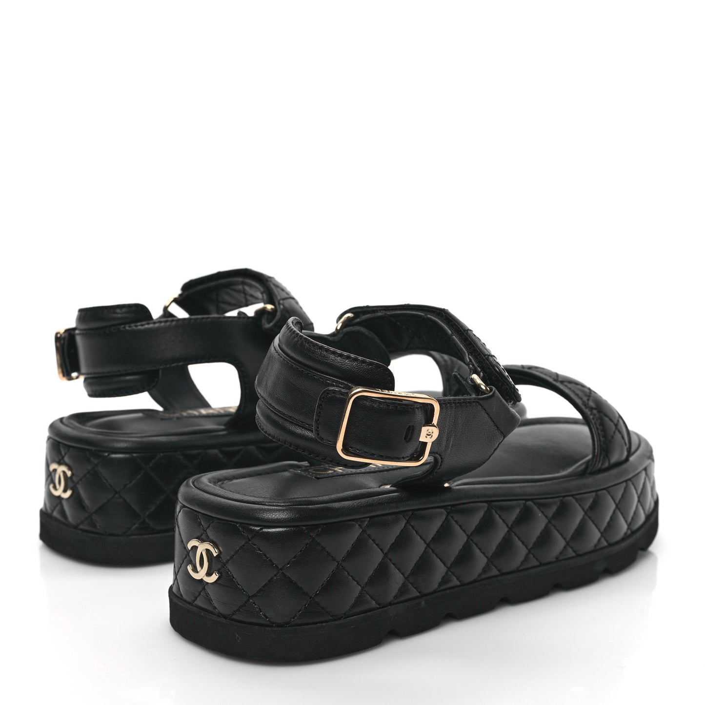 Lambskin Quilted Platform Sandals 37 Black