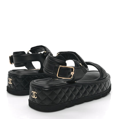 Chanel Lambskin Quilted Platform Sandals 37 Black 4 of 9