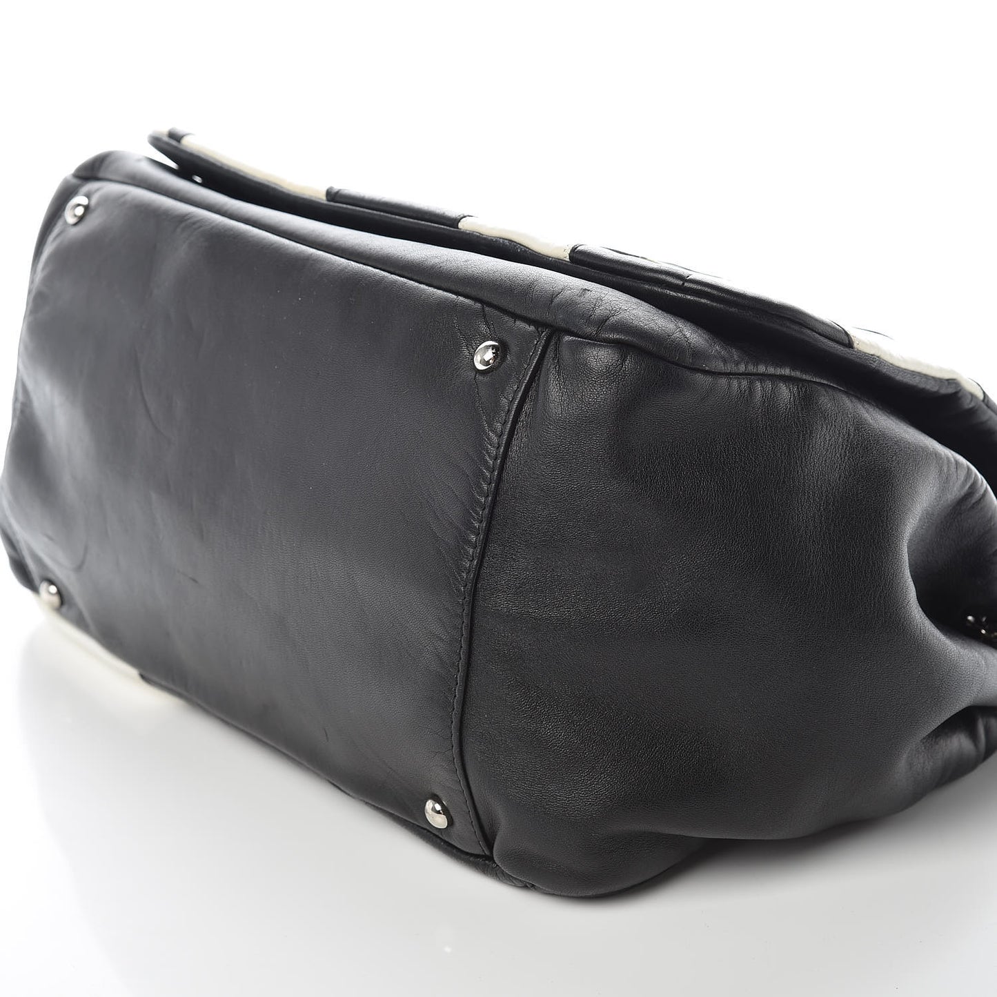 Lambskin Patchwork Accordion Flap Black White