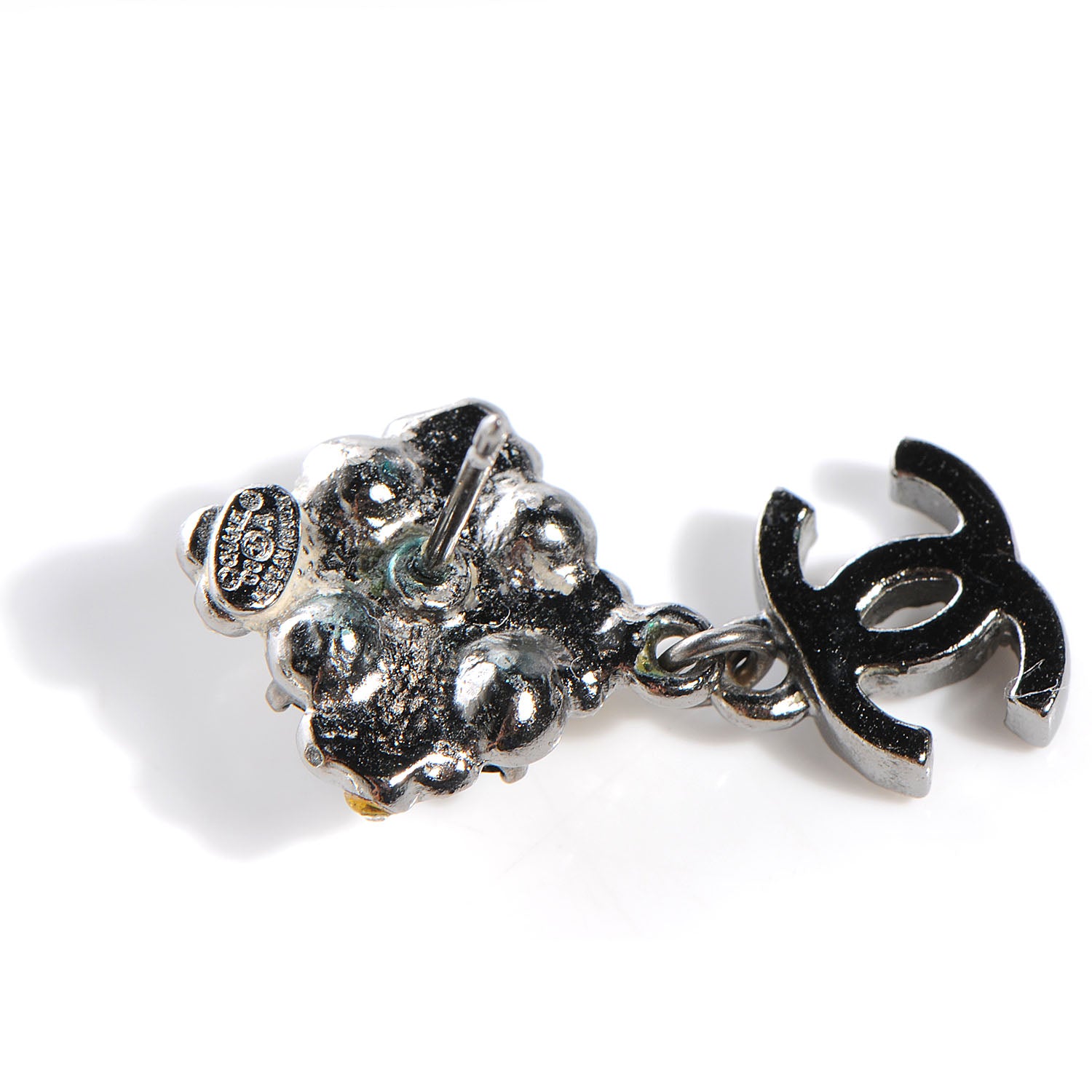 Chanel Crystal CC Drop Earrings Silver 5 of 5