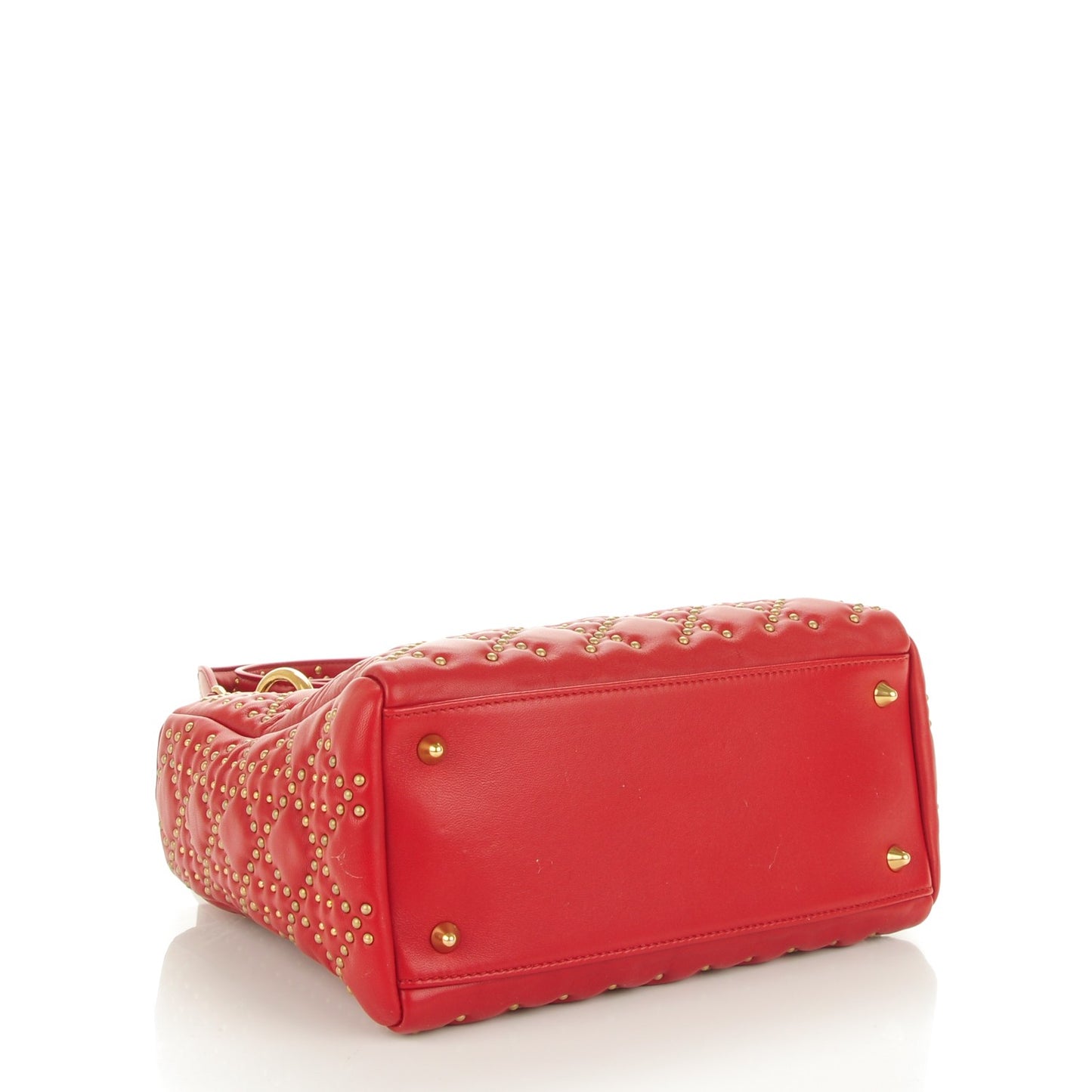 Lambskin Cannage Studded Medium Supple Lady Dior Red