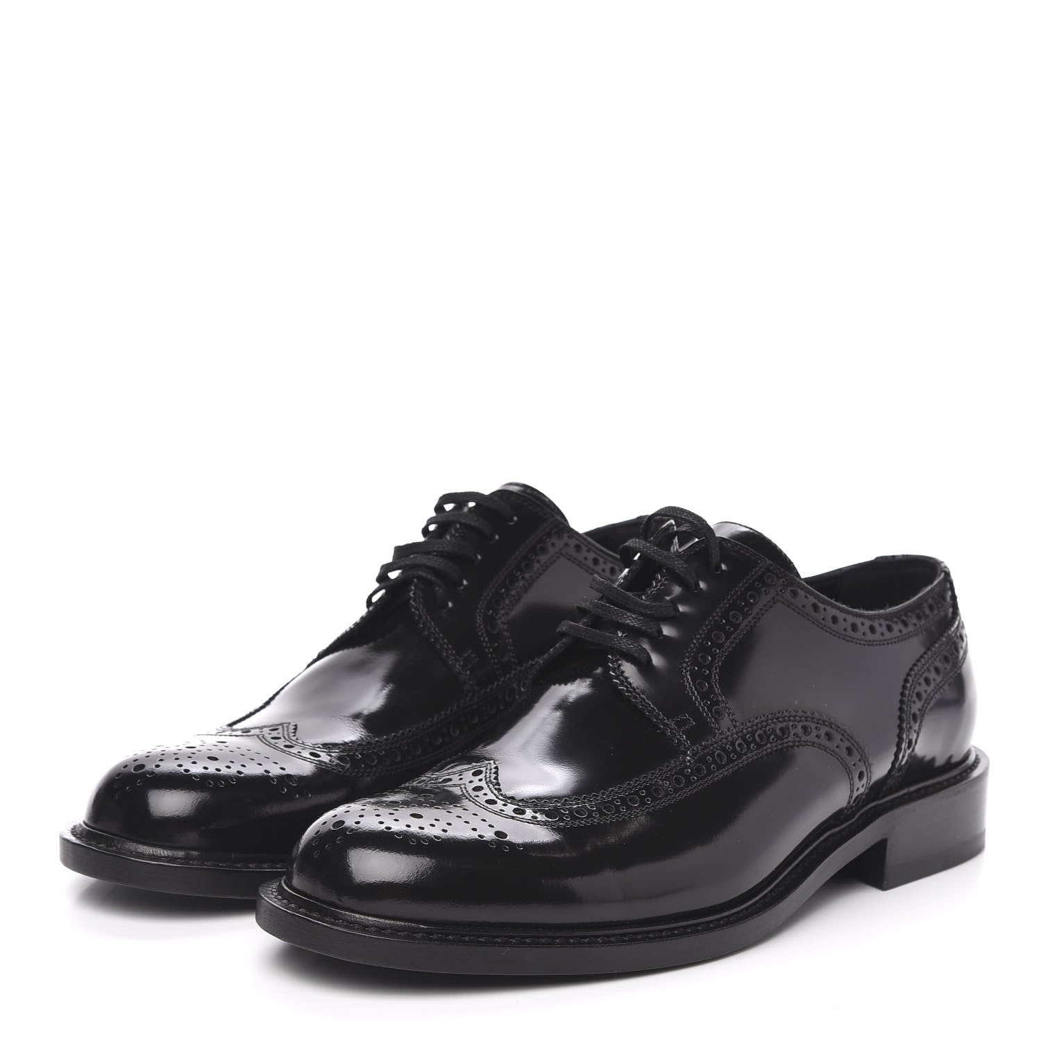 Saint Laurent Patent Calfskin Army Brogue Wingtip Oxfords 41 Black 3 of 8