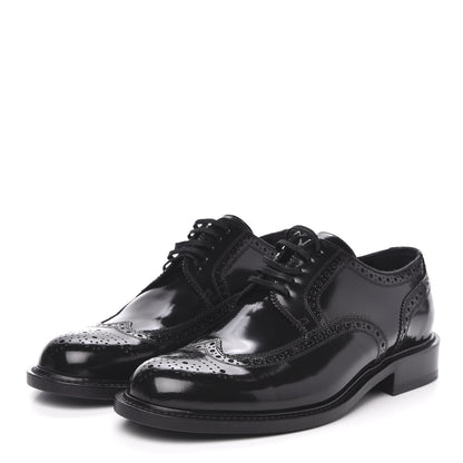 Saint Laurent Patent Calfskin Army Brogue Wingtip Oxfords 41 Black 3 of 8
