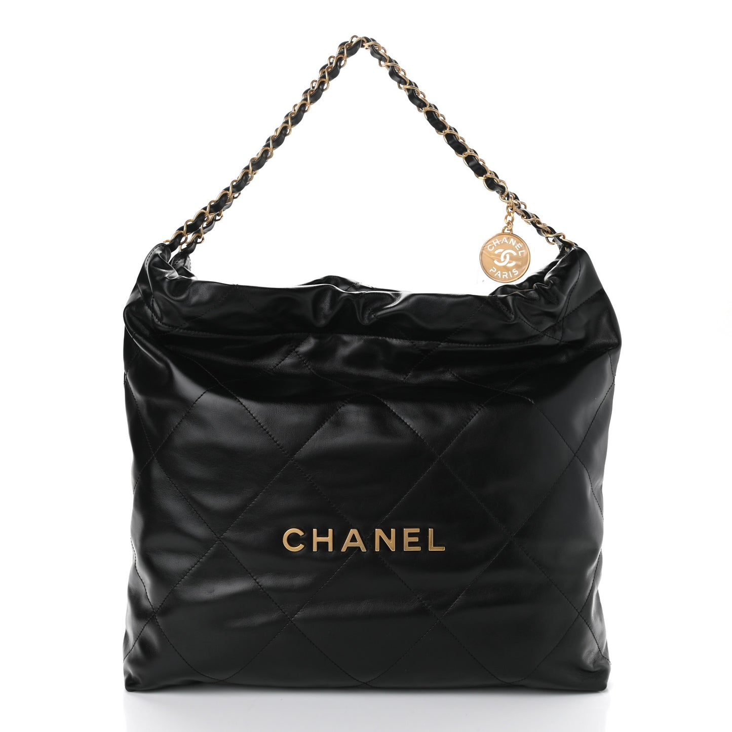 Shiny Calfskin Quilted Chanel 22 Black