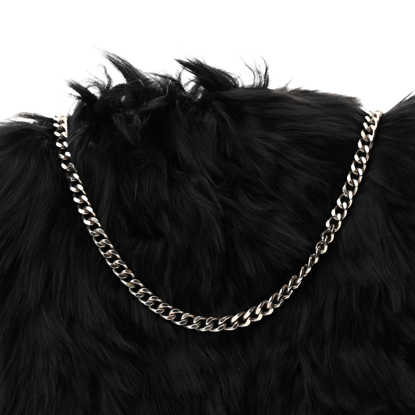 Smooth Lambskin Fur Frame Evening Chain Clutch Black