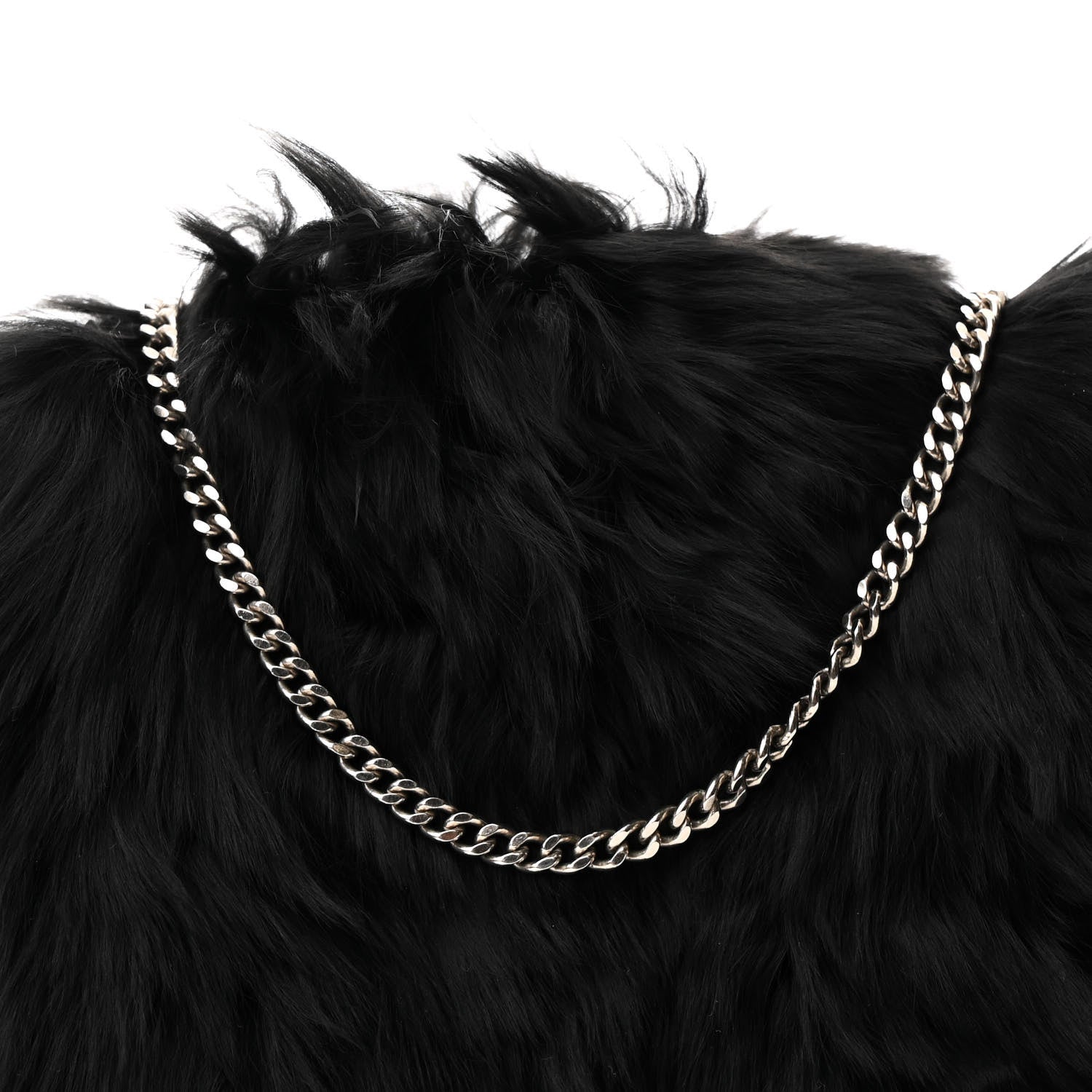 Celine Smooth Lambskin Fur Frame Evening Chain Clutch Black 8 of 10