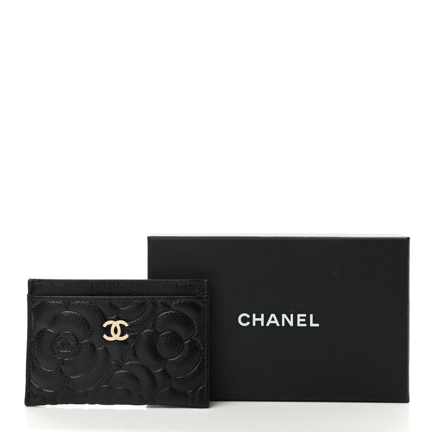 Caviar Camellia Embossed Card Holder Black