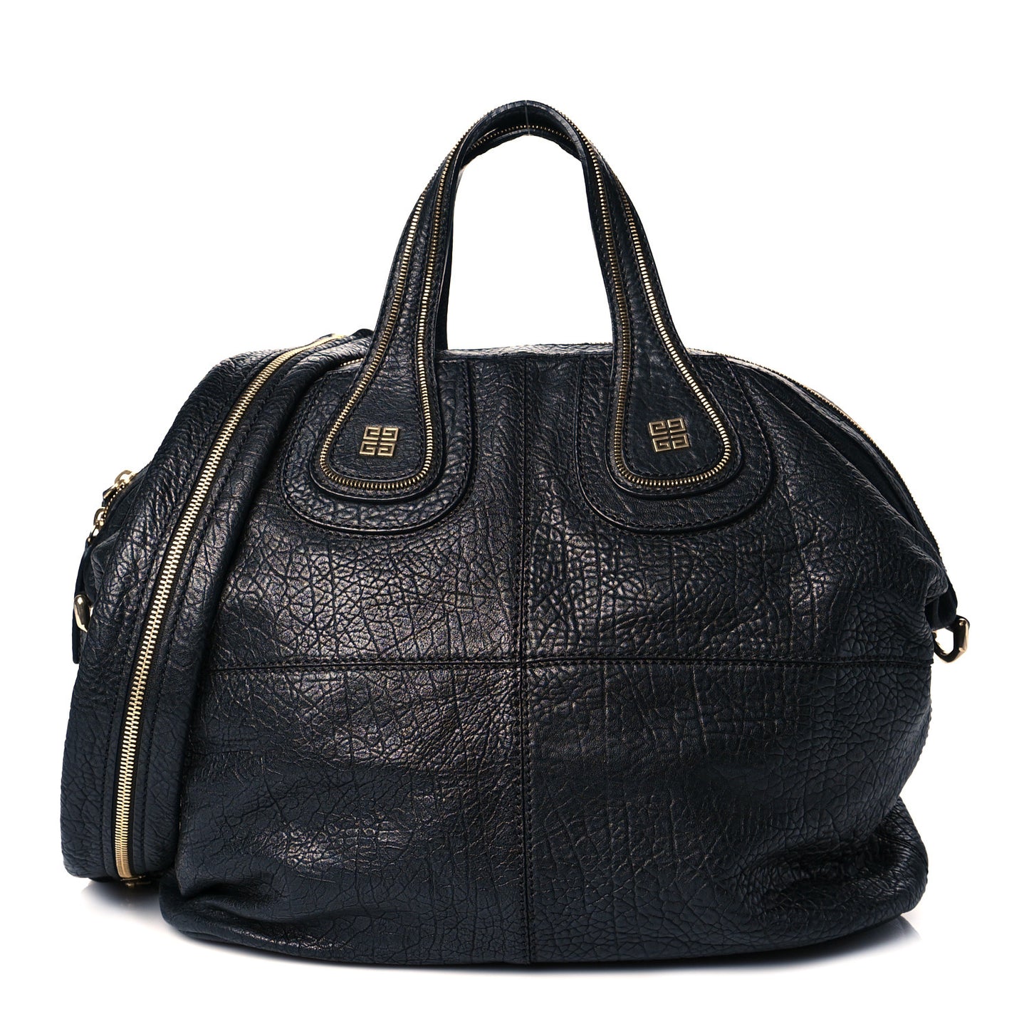 Pebbled Lambskin Zip Animation Medium Nightingale Black