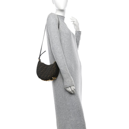 Fendi Fabric Jacquard Vitello Grace FF 1974 Mini Fendigraphy Hobo Bag Tobacco Moro Ebano 2 of 11