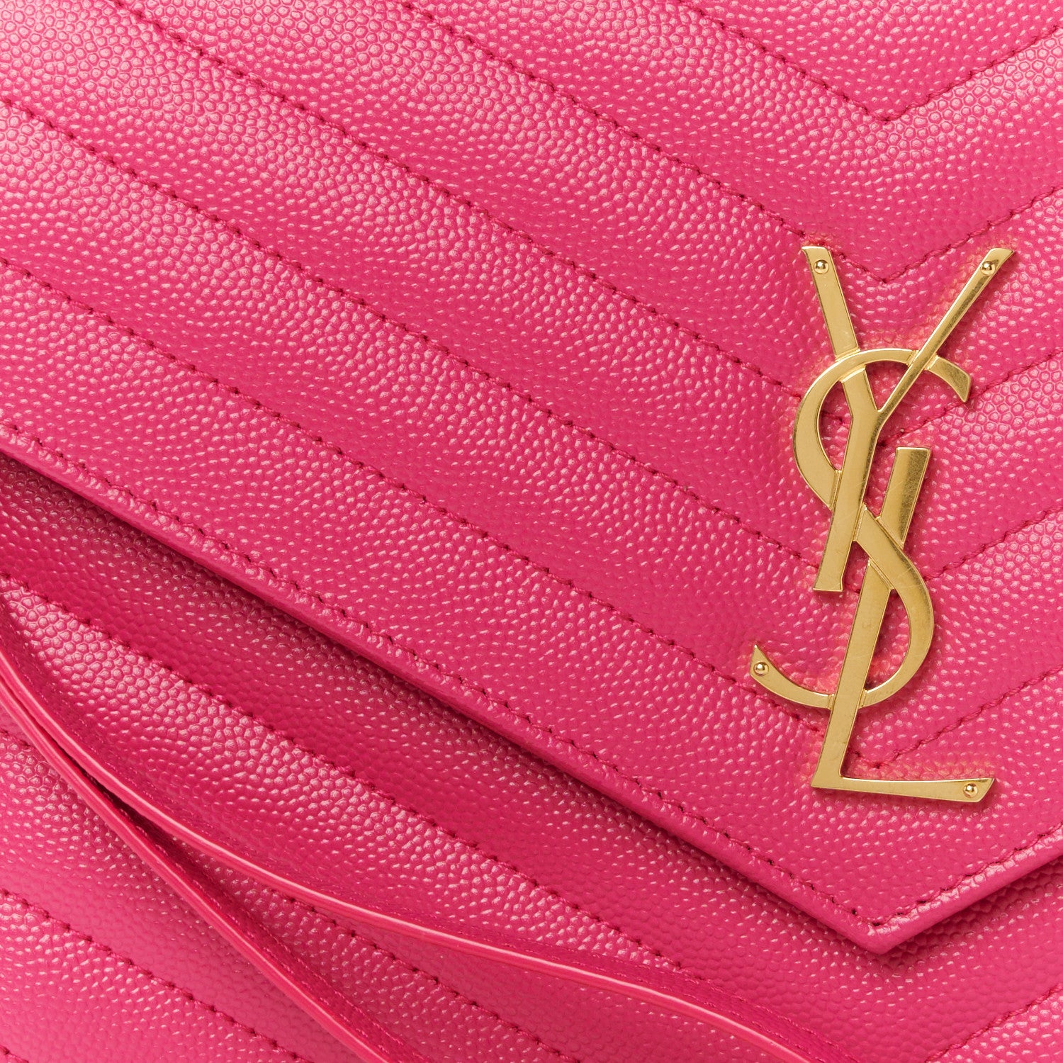 Saint Laurent Grain De Poudre Matelasse Chevron Monogram Envelope Clutch Fuxia Couture 7 of 7