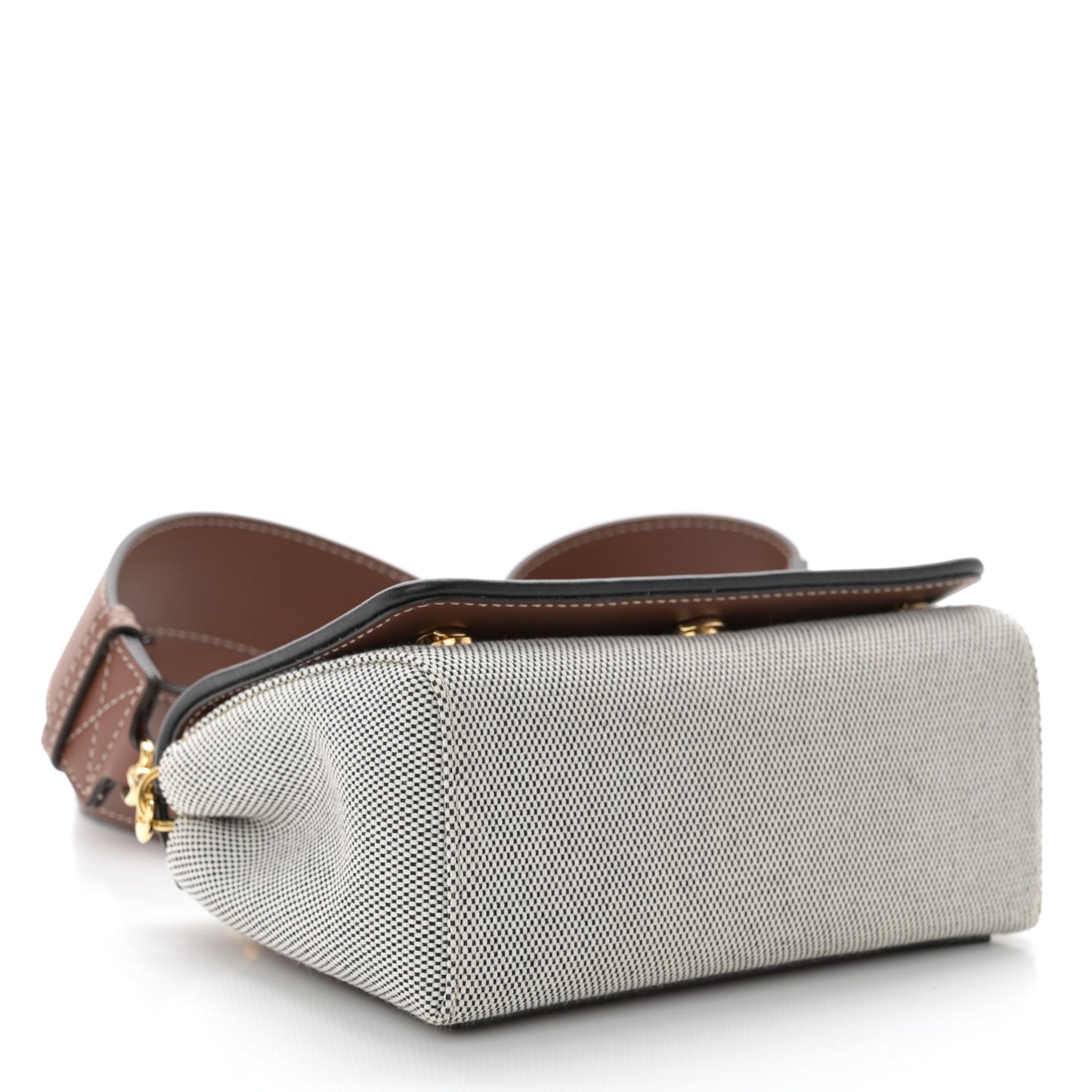 Cotton Canvas Horseferry Print Small Crossbody Bag Grey Tan