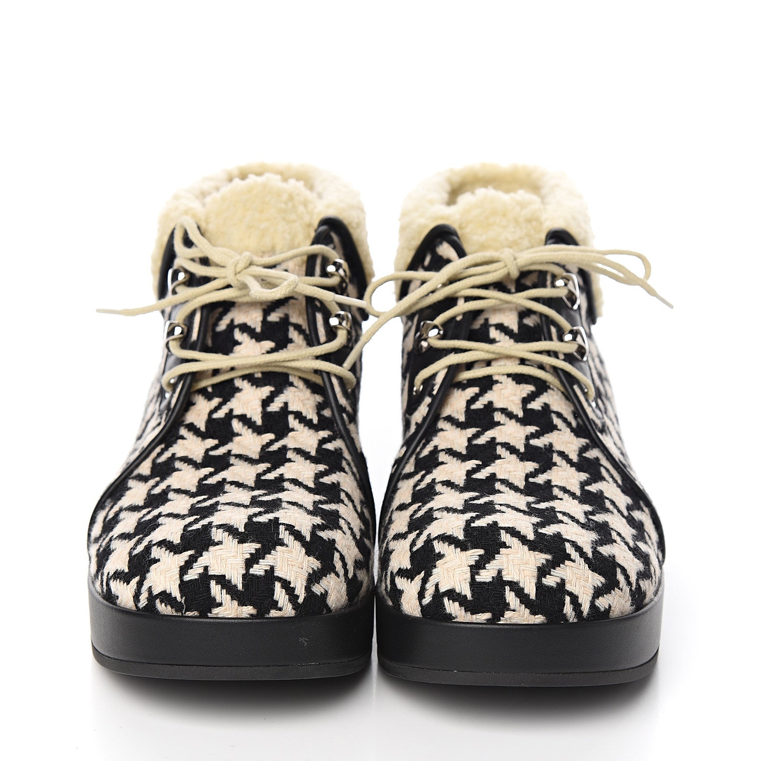 Gucci Optical Tweed Faux Shearling Houndstooth Victor Lace Up Ankle Boots 40.5 White Black 2 of 8