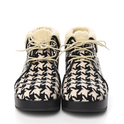 Gucci Optical Tweed Faux Shearling Houndstooth Victor Lace Up Ankle Boots 40.5 White Black 2 of 8
