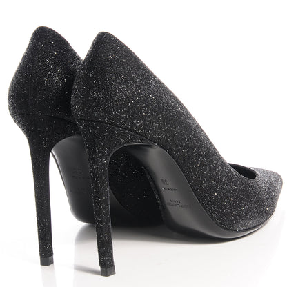 Saint Laurent Glitter Goatskin Paris 105 Pump 38 Black Silver 4 of 8