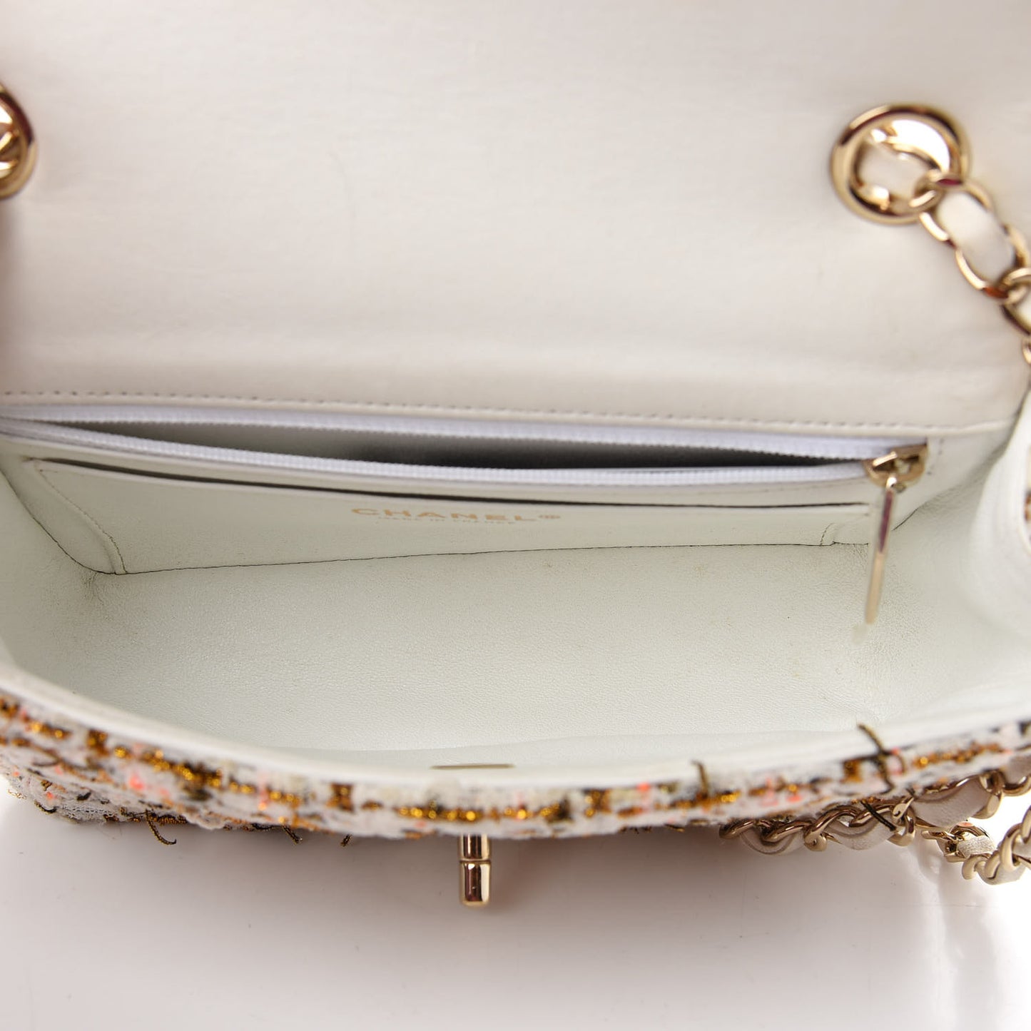 Tweed Quilted Mini Rectangular Flap White