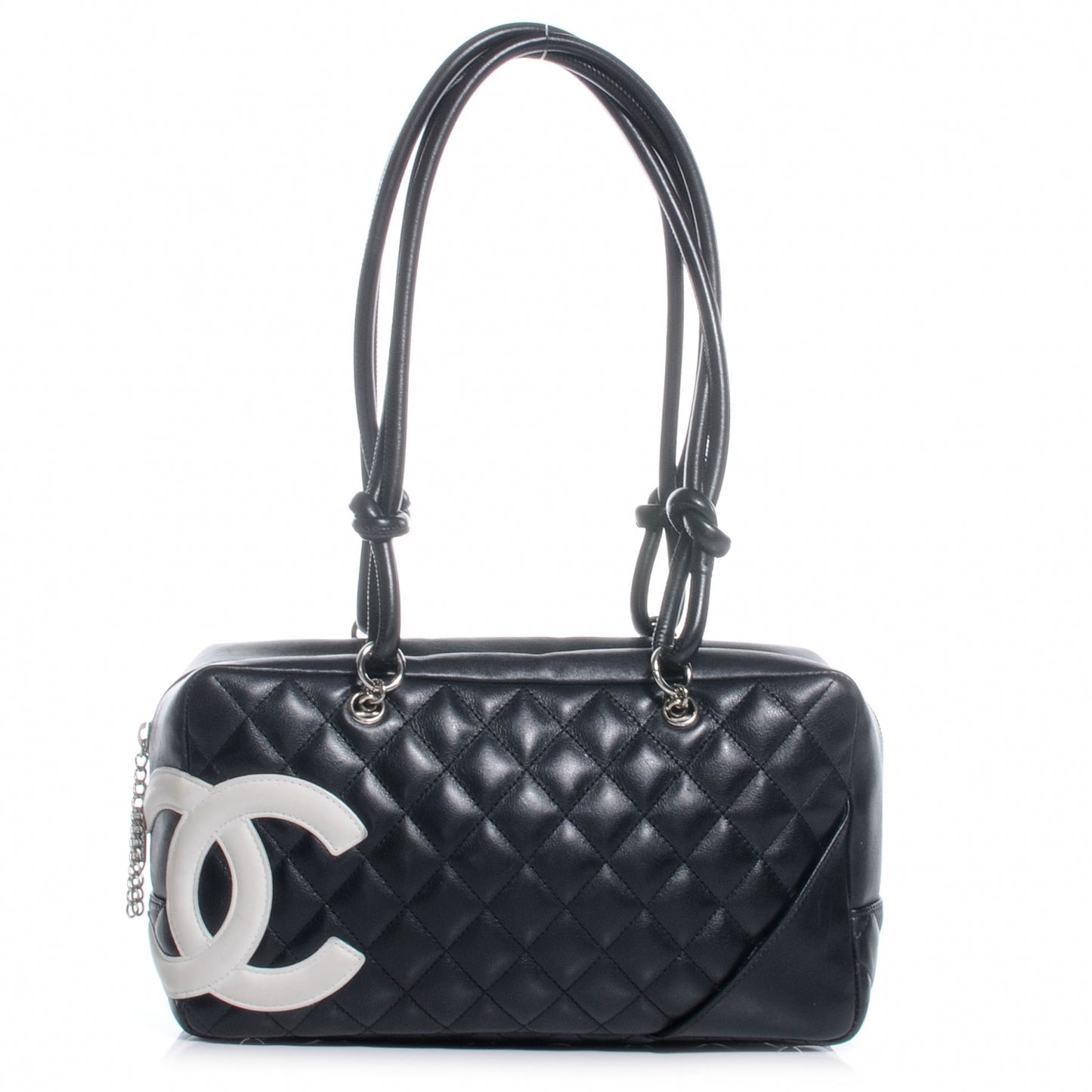 Calfskin Quilted Large Cambon Bowler Black White