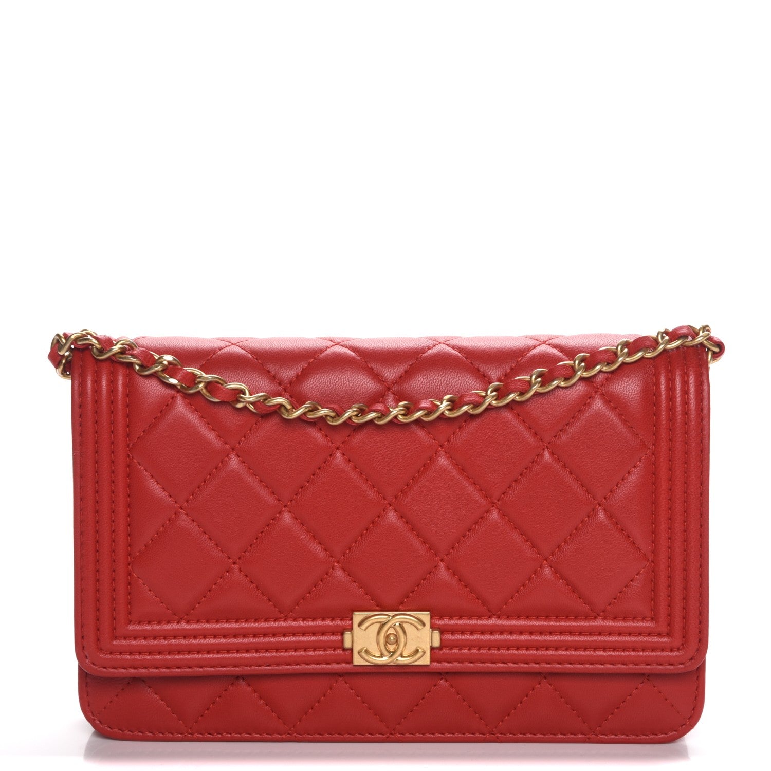 Chanel Lambskin Quilted Boy Wallet On Chain WOC Red 1 of 9