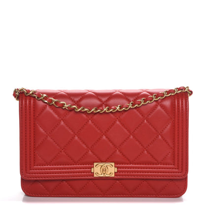 Chanel Lambskin Quilted Boy Wallet On Chain WOC Red 1 of 9