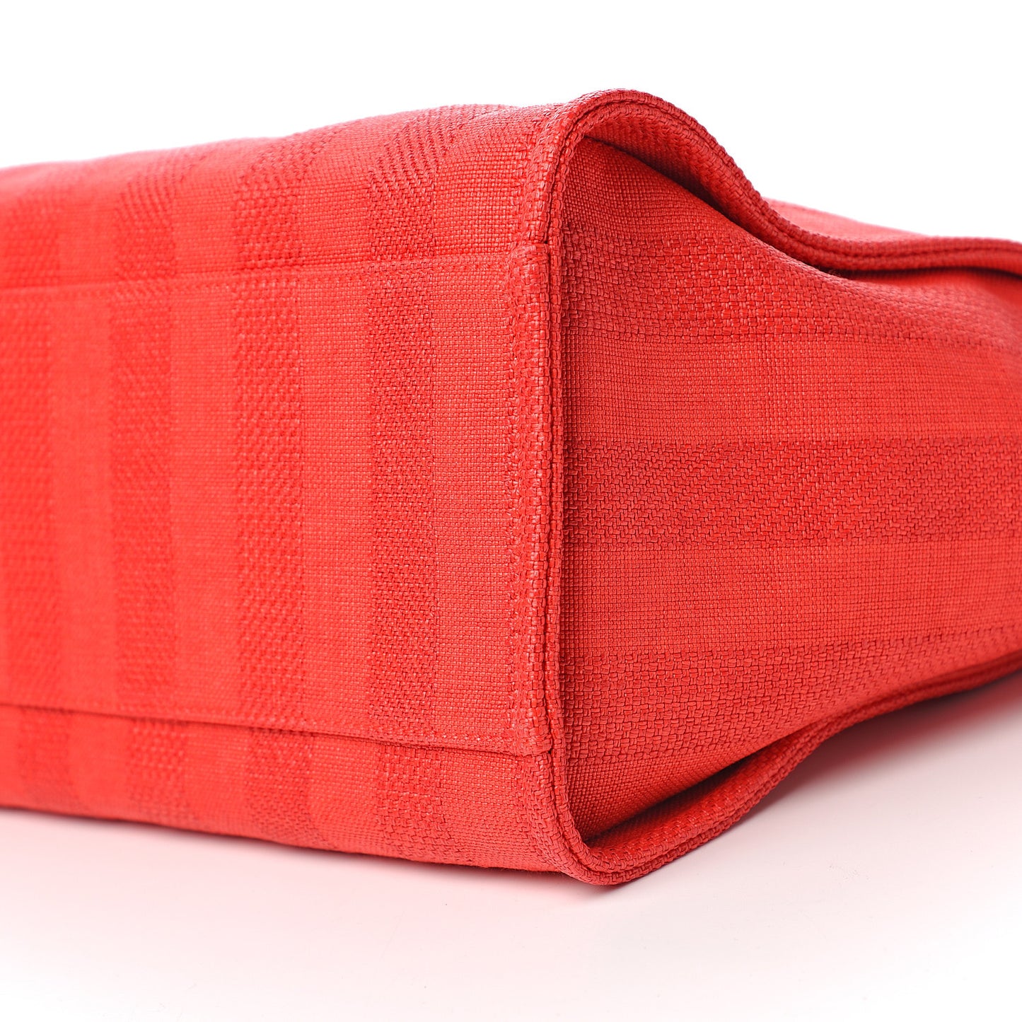 Straw Raffia Calfskin Striped Medium Deauville Tote Red