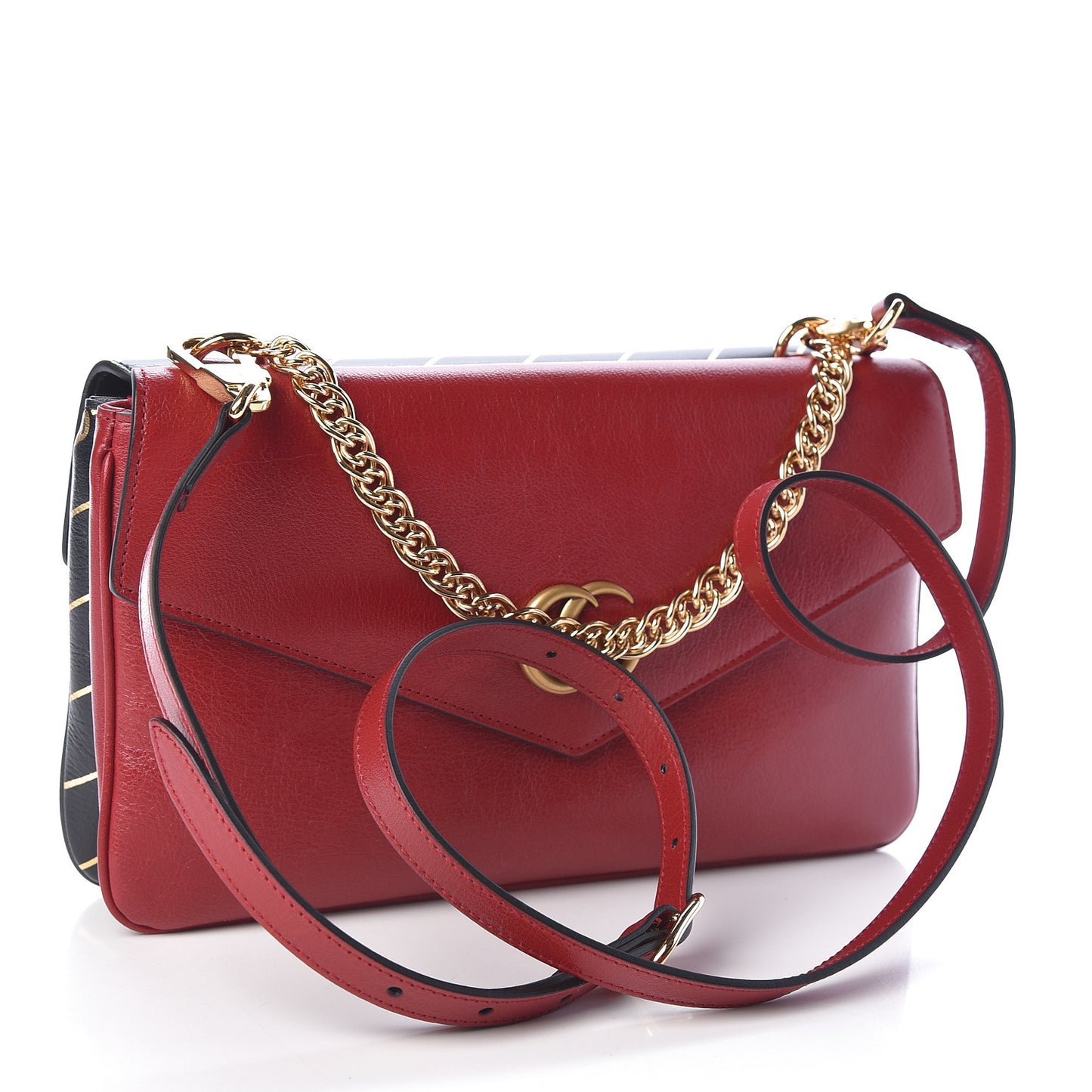 Calfskin Diagonal GG Medium Thiara Double Envelope Shoulder Bag Black Red