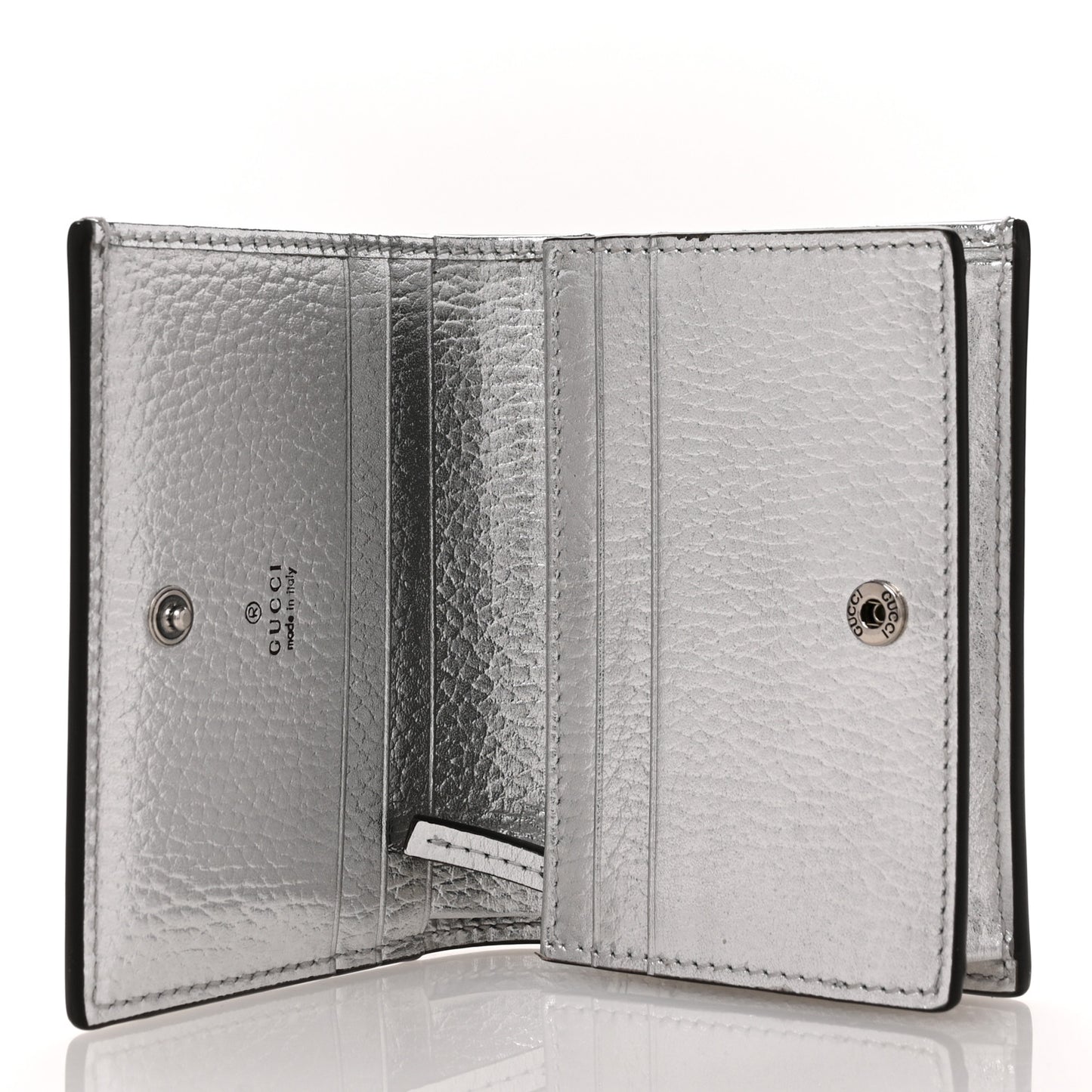Metallic Calfskin GG Marmont Card Case Silver