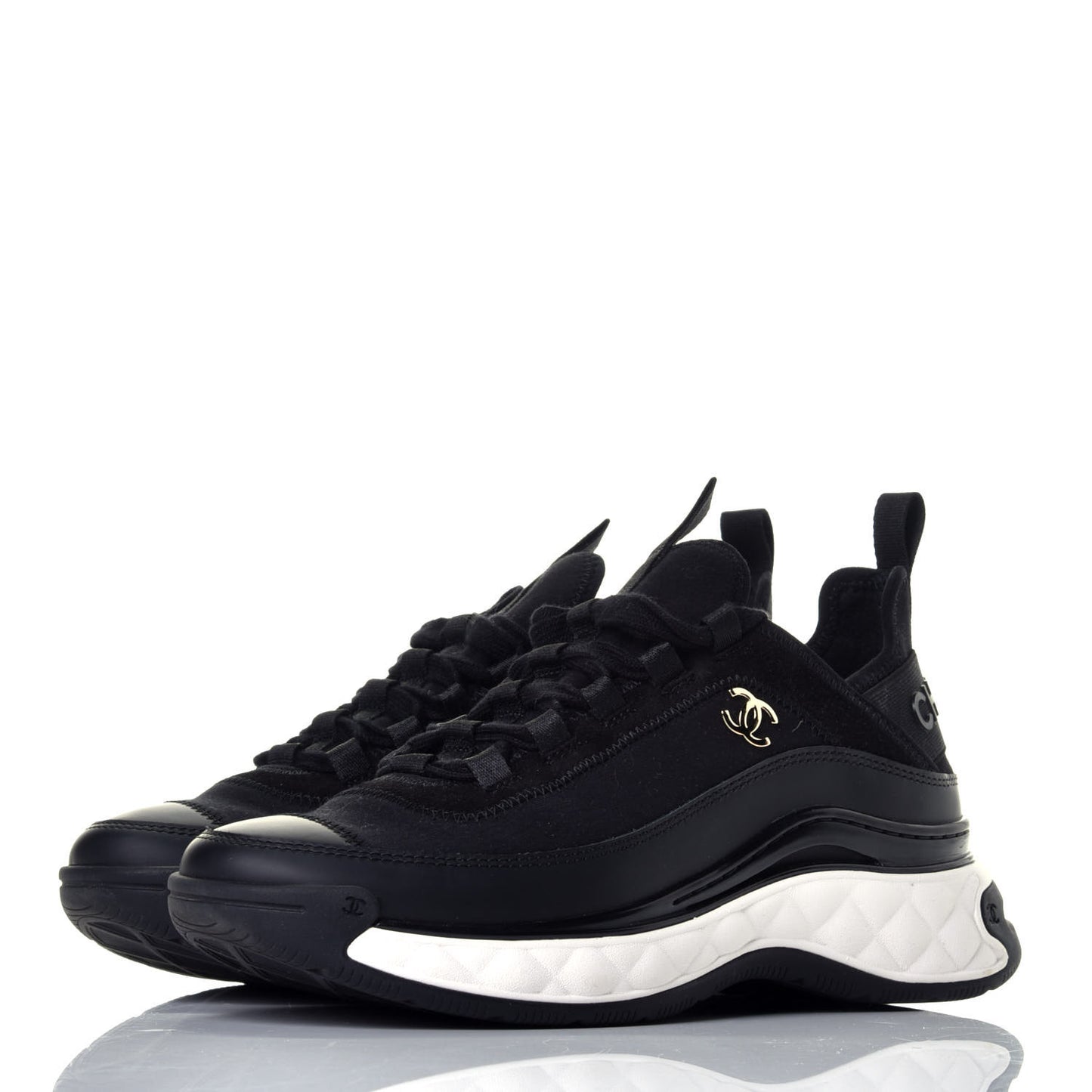 Velvet Calfskin Mixed Fibers CC Sneakers 36.5 Black