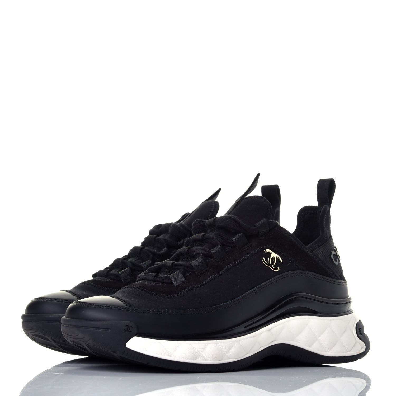 Chanel Velvet Calfskin Mixed Fibers CC Sneakers 36.5 Black 2 of 8