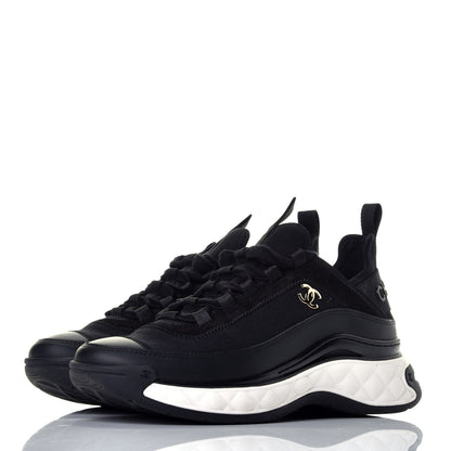 Chanel Velvet Calfskin Mixed Fibers CC Sneakers 36.5 Black 2 of 8